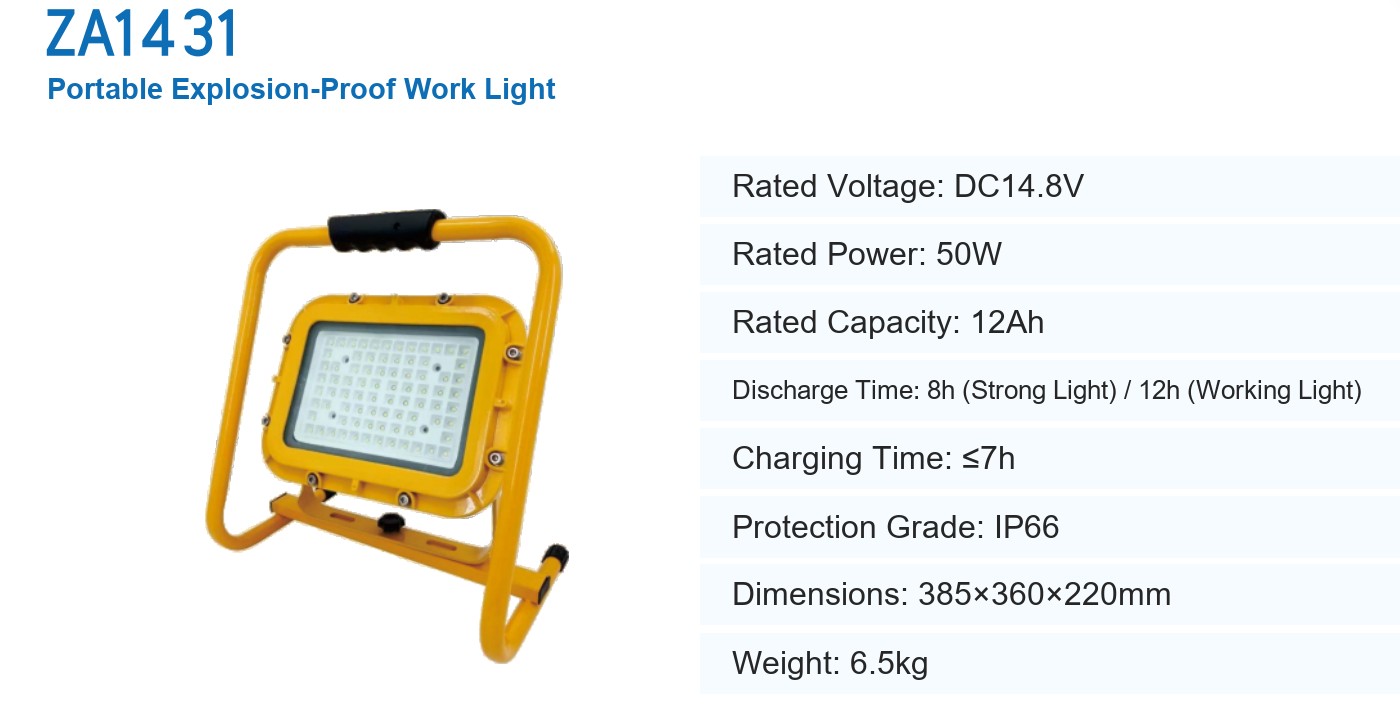 ZA1431 portable explosion-proof work light — technical data (English)