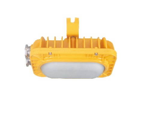 ZBD124 maintenance-free explosion-proof LED light &mdash; yellow finned body with an oval lens and a mounting bracket