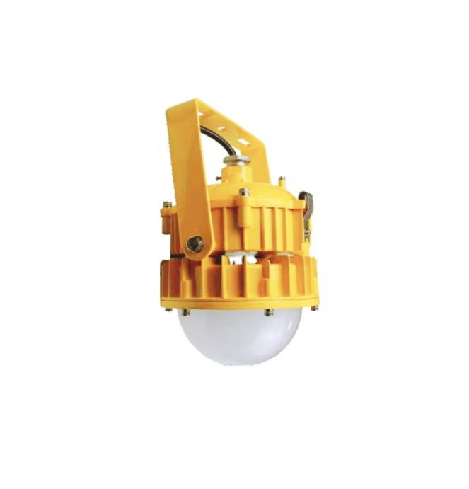 ZBD127 explosion-proof LED light with yellow housing, white globe and bolted top bracket