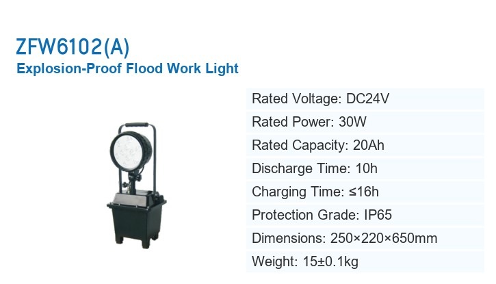 ZFW6102A Explosion-Proof Flood Work Light — manufacturer’s specification sheet