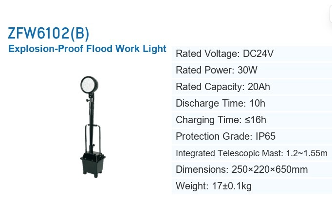 ZFW6102B Explosion-Proof Flood Work Light — manufacturer’s specification sheet