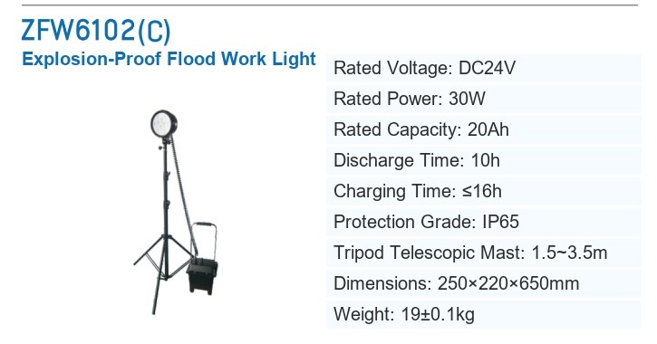 ZFW6102C Explosion-Proof Flood Work Light — manufacturer’s specification sheet