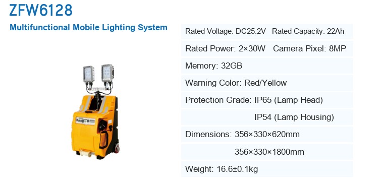 ZFW6128 Multifunctional Mobile Lighting System — manufacturer’s specification sheet