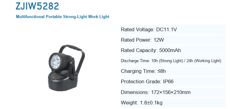 ZJIW5282 Multifunctional Portable Strong-Light Work Light — manufacturer’s specification sheet