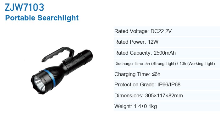 ZJW7103 Portable Searchlight — manufacturer’s specification sheet