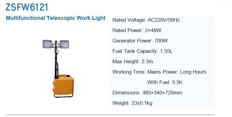 ZSFW6121 Multifunctional Telescopic Work Light — manufacturer’s specification sheet