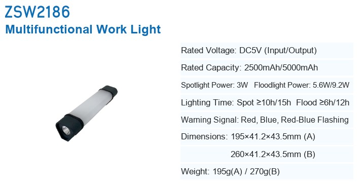 ZSW2186 Multifunctional Work Light &mdash; manufacturer&rsquo;s specification sheet