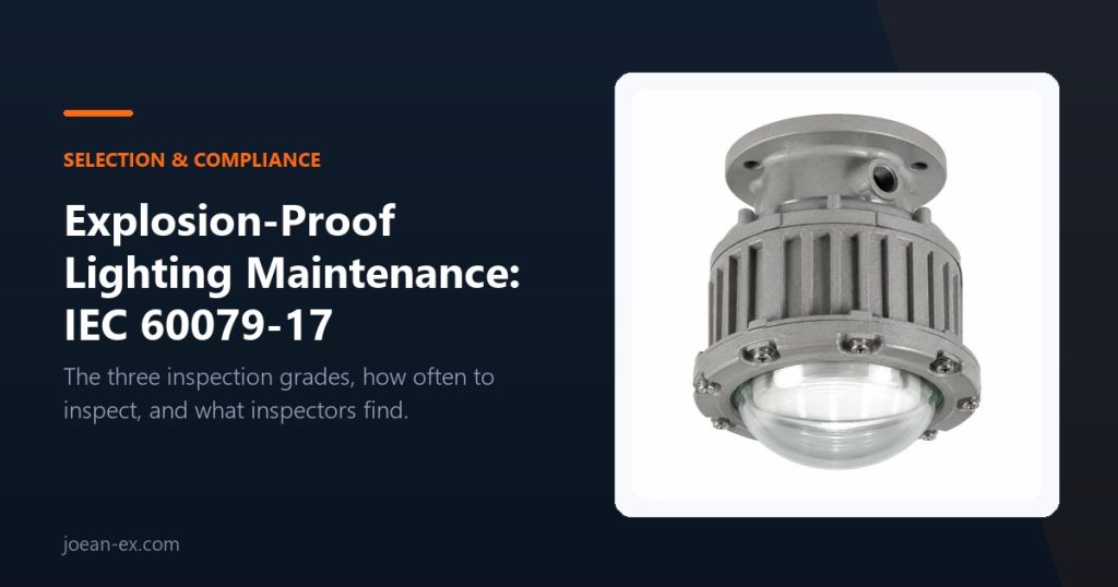 Flameproof ceiling and platform explosion-proof luminaire during a scheduled inspection