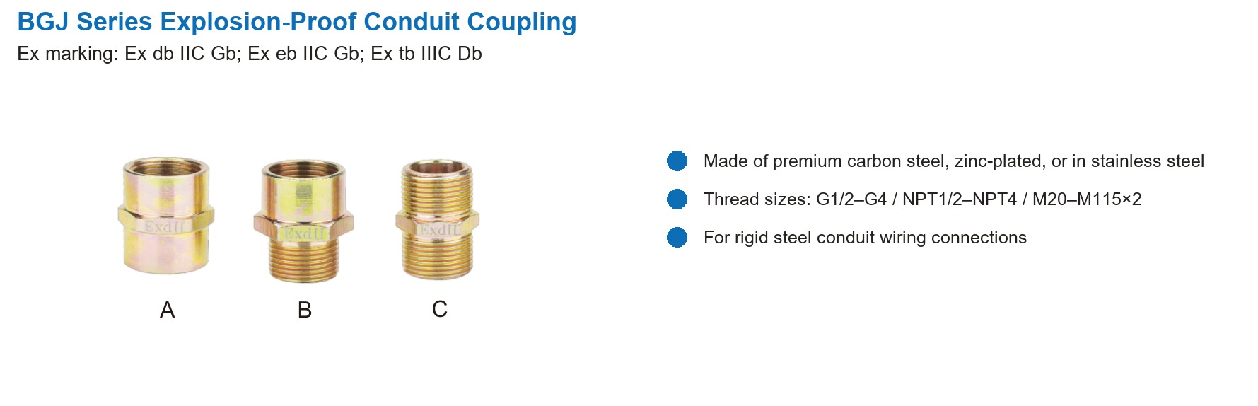 BGJ Series Explosion-Proof Conduit Coupling specifications