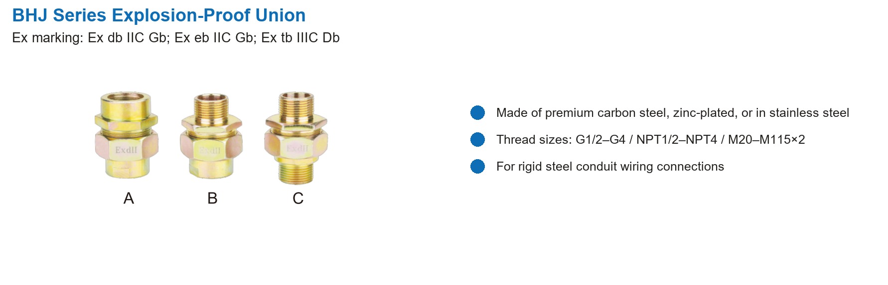 BHJ Series Explosion-Proof Union specifications
