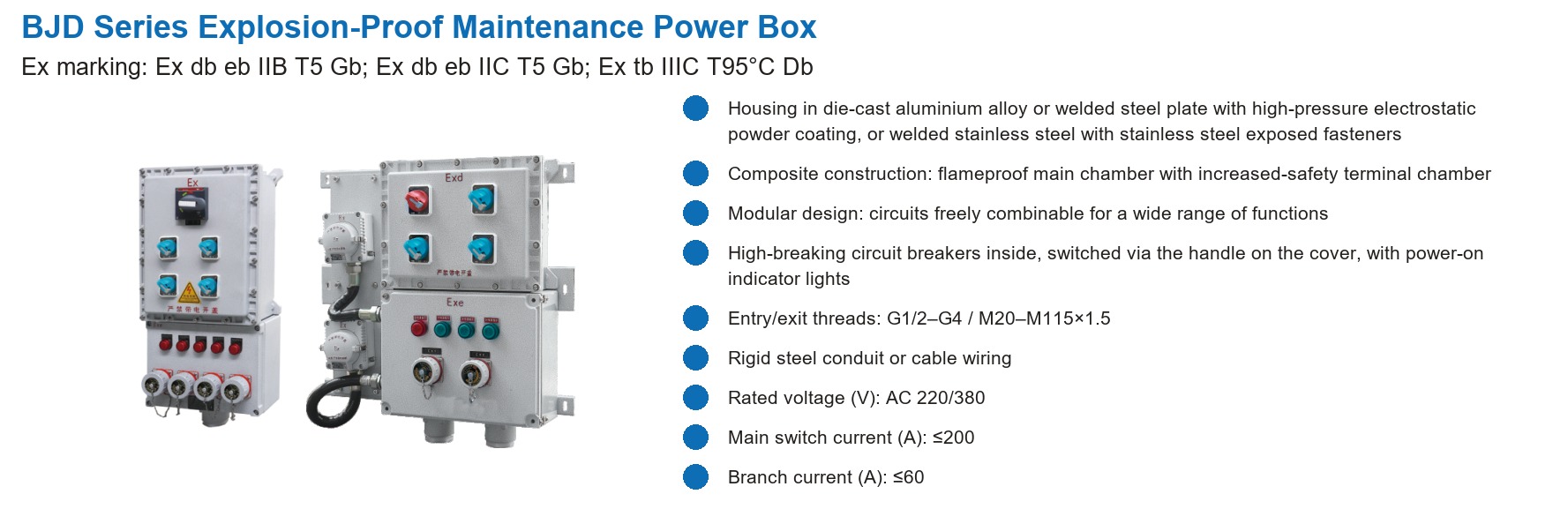 BJD Series Explosion-Proof Maintenance Power Box specifications