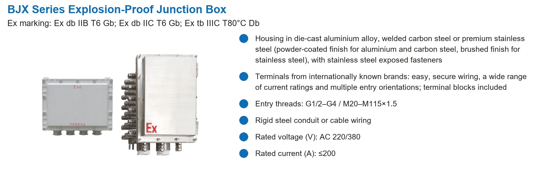BJX Series Explosion-Proof Junction Box specifications