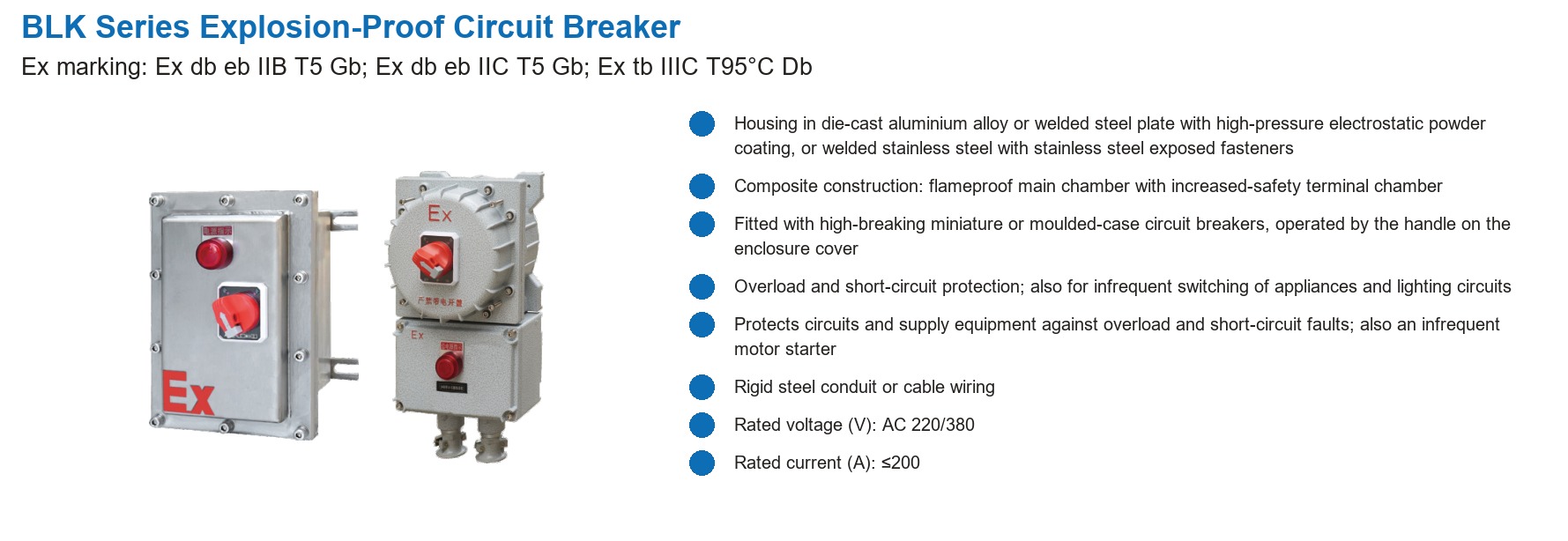 BLK Series Explosion-Proof Circuit Breaker specifications