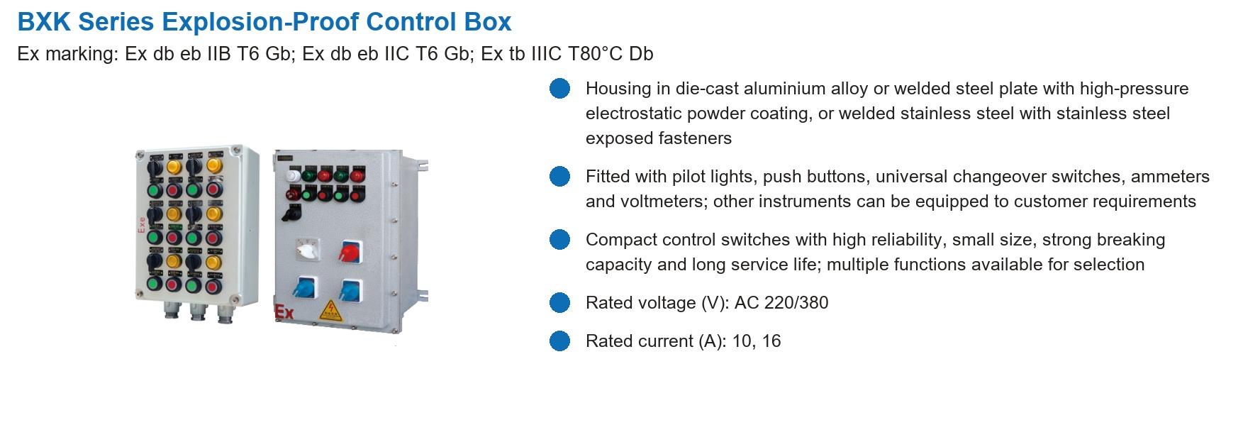 BXK Series Explosion-Proof Control Box specifications