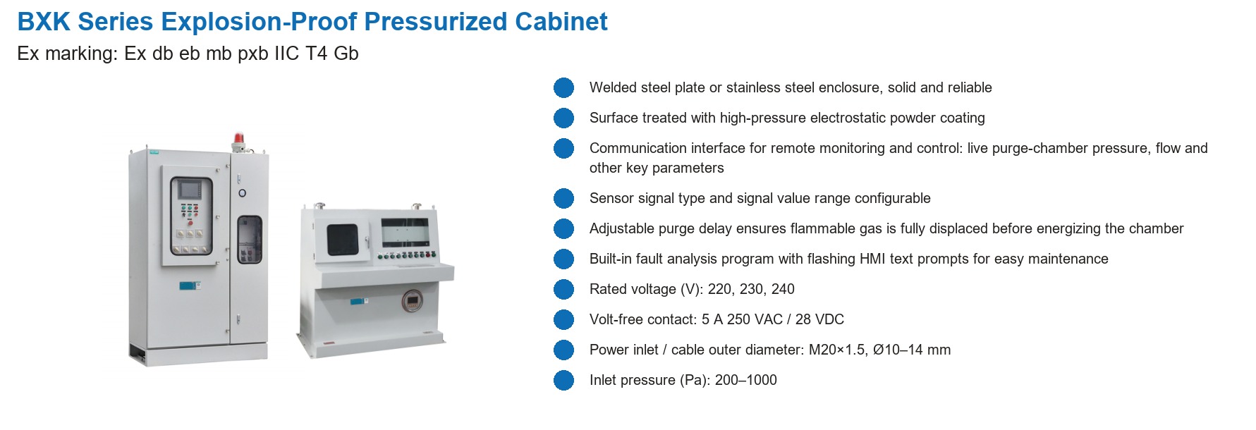 BXK Series Explosion-Proof Pressurized Cabinet specifications