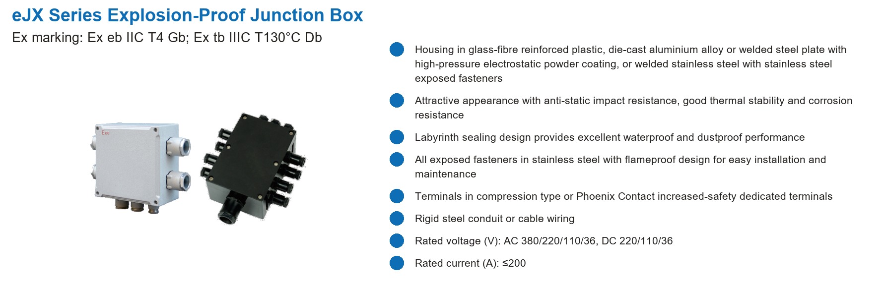 eJX Series Explosion-Proof Junction Box specifications